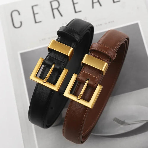 Luxury Designer Women's Leather Gold Buckle Belt - Senior Minimalist Jeans Clothing Accessories - Perfect Gift for Women