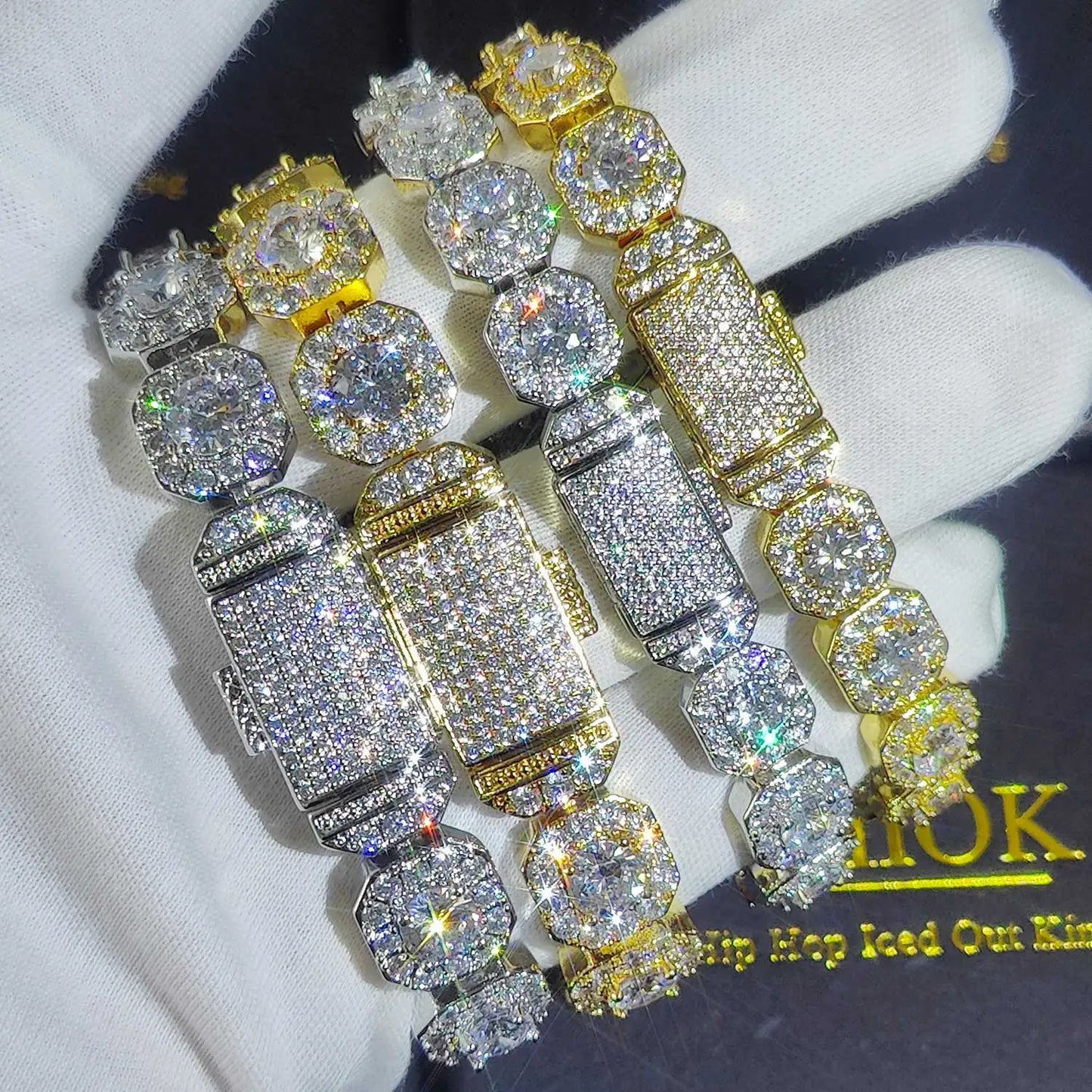 Unisex Hip Hop Iced Out CZ Tennis Bracelet – 10/12mm Square Diamond Link Chain Jewelry - Elegant Gift for All