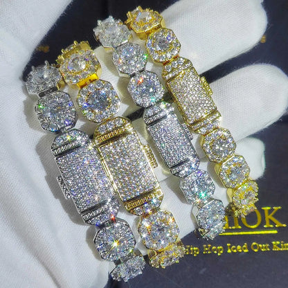Unisex Hip Hop Iced Out CZ Tennis Bracelet – 10/12mm Square Diamond Link Chain Jewelry - Elegant Gift for All