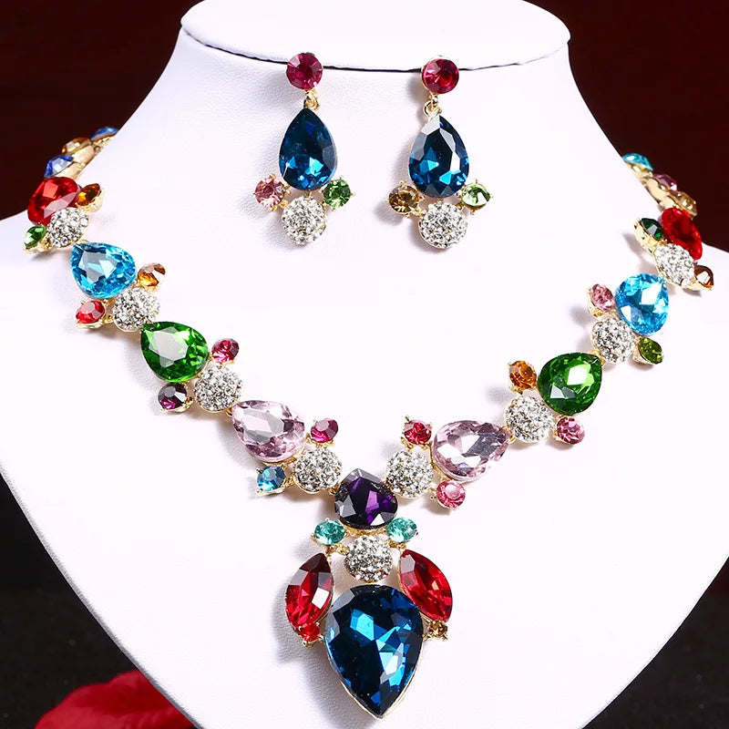 Fashion Women's Crystal Necklace & Earrings Set – Crystal Glass Bridal Wedding Accessories Gift - Elegant Gift for Her