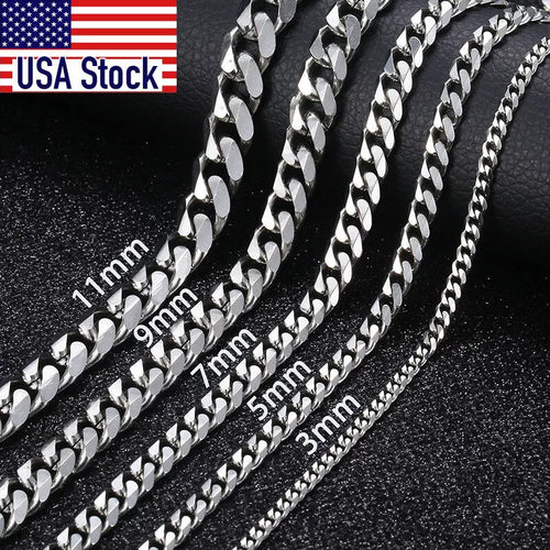 3/5/7/9/11mm Men's Silver Color Necklace Stainless Steel Cuban Link Chain for Men's Women's Basic Black Gold Tone Chokers