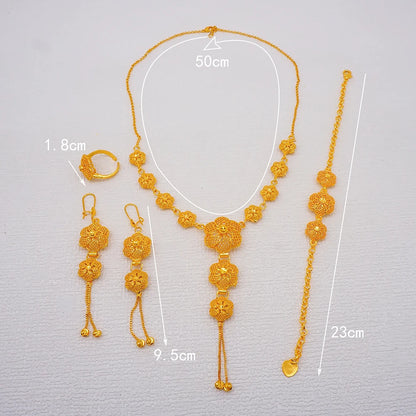 African Indian Gold Jewelry Set for Women – Dubai Style Bridal Tassel Long Necklace, Earrings, Ring & Bangle - Ideal Gift for Her