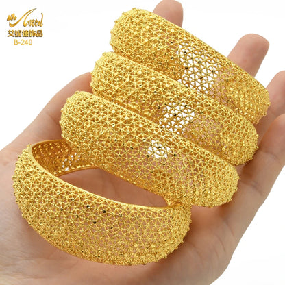 ANIID Dubai 24k Golden Cuff Bangles For Women - African Luxury Charm Bracelet Bangles Nigerian Wedding Gold Color Jewelry Gifts