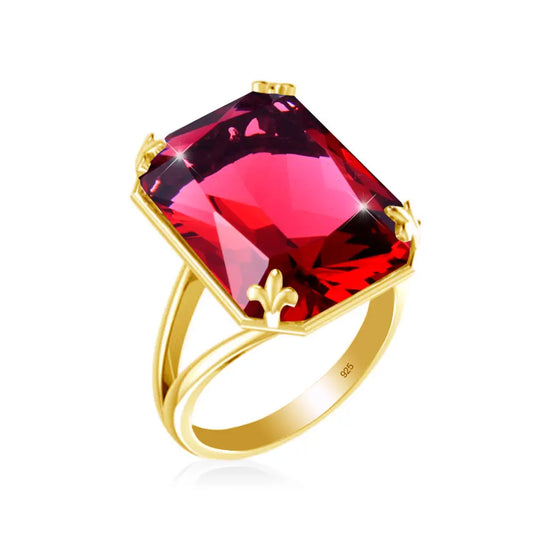 Luxury Rectangle Ruby Women's Ring – 925 Sterling Silver Gold Plated Party Jewelry for Wedding, Birthday, Anniversary & Party - Elegant Gift for Her