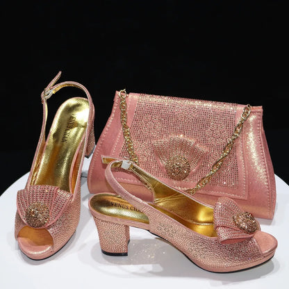Women’s Wedding Shoes & Matching Diamond Bag Set – Italian Style Girly Glam Look Sandal & Clutch Handbag - Elegant Gift for Her
