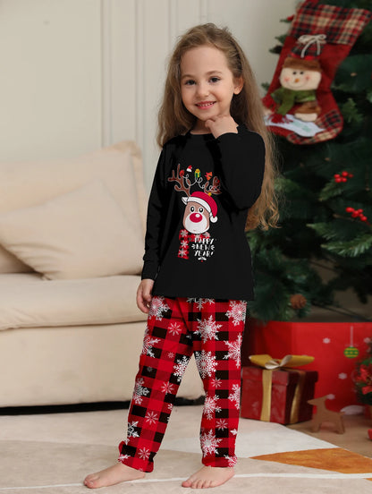 Matching Family Christmas Pajamas Set – Snug, Colorful Letter Print Top & Plaid Bottom Jammies