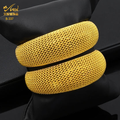 ANIID Dubai 24k Golden Cuff Bangles For Women - African Luxury Charm Bracelet Bangles Nigerian Wedding Gold Color Jewelry Gifts