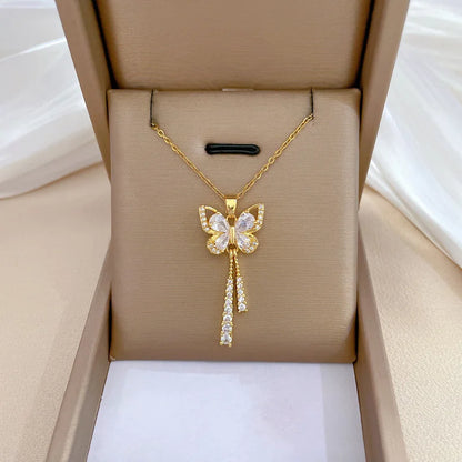 Zircon Inlaid Stainless Steel Choker Necklace for Women