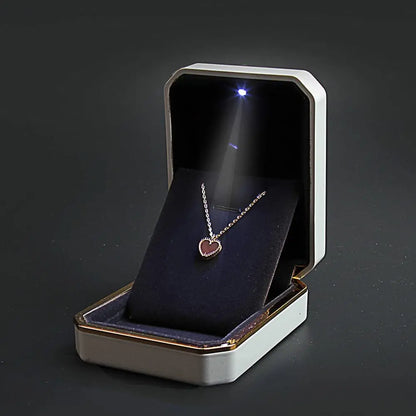 LED Light Velvet Jewelry Ring/Necklace Pendant Box – Luxury Gift Display Case for Proposal, Engagement & Wedding