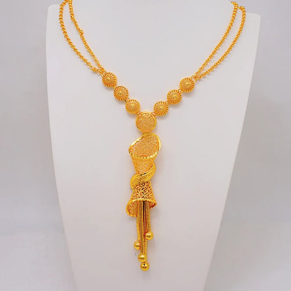 African Indian Gold Jewelry Set for Women – Dubai Style Bridal Tassel Long Necklace, Earrings, Ring & Bangle - Ideal Gift for Her