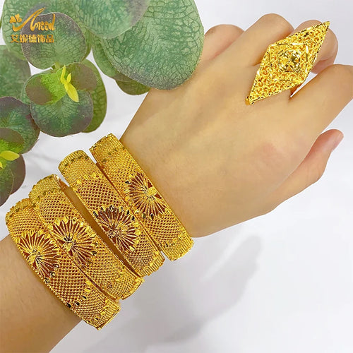 Luxury 24K Gold Plated Bangles For Women – Dubai Style Bridal Bracelets for Party - Perfect Gift for Her