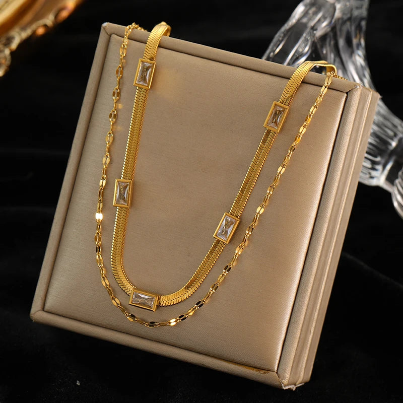 EILIECK 316L Stainless Steel White Green Red Zirconia Crystal Necklace For Women Fashion Neck Jewelry Wedding Party Accessories