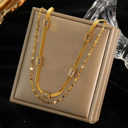 EILIECK 316L Stainless Steel White Green Red Zirconia Crystal Necklace For Women Fashion Neck Jewelry Wedding Party Accessories