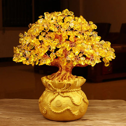 Natural Crystal Shaking Money Tree Desktop Ornament - Golden Money Bag Decoration for Desktop, Office, or Christmas 
