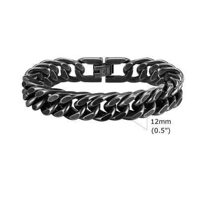 Bold 8mm/12mm Oxidized Stainless Steel Cuban Link Bracelet for Men - Punk Rock Style Wristband for Daily Wear & Party - Perfect Jewelry Gift for Him