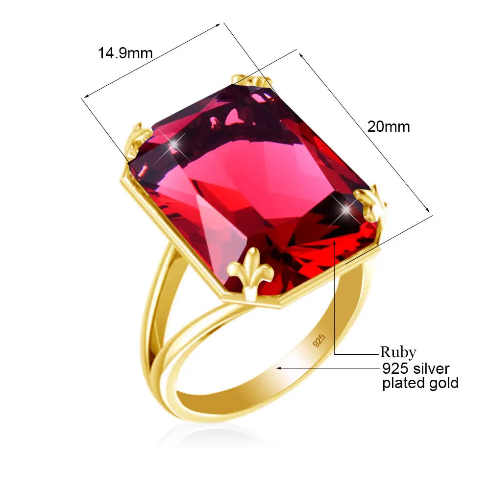 Luxury Rectangle Ruby Women's Ring – 925 Sterling Silver Gold Plated Party Jewelry for Wedding, Birthday, Anniversary & Party - Elegant Gift for Her