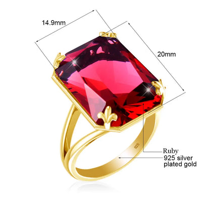 Luxury Rectangle Ruby Women's Ring – 925 Sterling Silver Gold Plated Party Jewelry for Wedding, Birthday, Anniversary & Party - Elegant Gift for Her