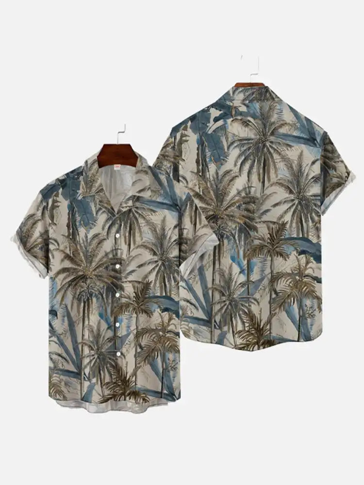 Men’s 3D Hawaiian Shirt for Summer – Coconut Tree Sunset Print Short Sleeve Beach Top - Perfect Gift for Him