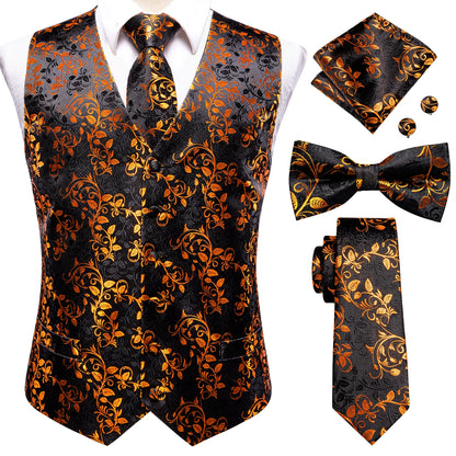 Elegant Men's Formal Silk Vest & Accessories By Hi-Tie | Waistcoat Set with Tie, Bowtie, Hanky, Cufflinks for Business, Office, Party, Wedding - Ideal Gift for Him