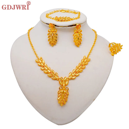 African Indian Gold Jewelry Set for Women – Dubai Style Bridal Tassel Long Necklace, Earrings, Ring & Bangle - Ideal Gift for Her