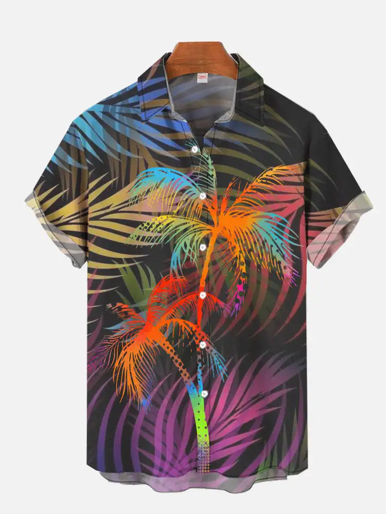 Men’s 3D Hawaiian Shirt for Summer – Coconut Tree Sunset Print Short Sleeve Beach Top - Perfect Gift for Him