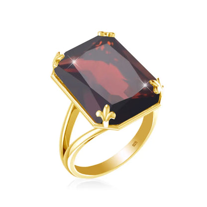 Luxury Rectangle Ruby Women's Ring – 925 Sterling Silver Gold Plated Party Jewelry for Wedding, Birthday, Anniversary & Party - Elegant Gift for Her