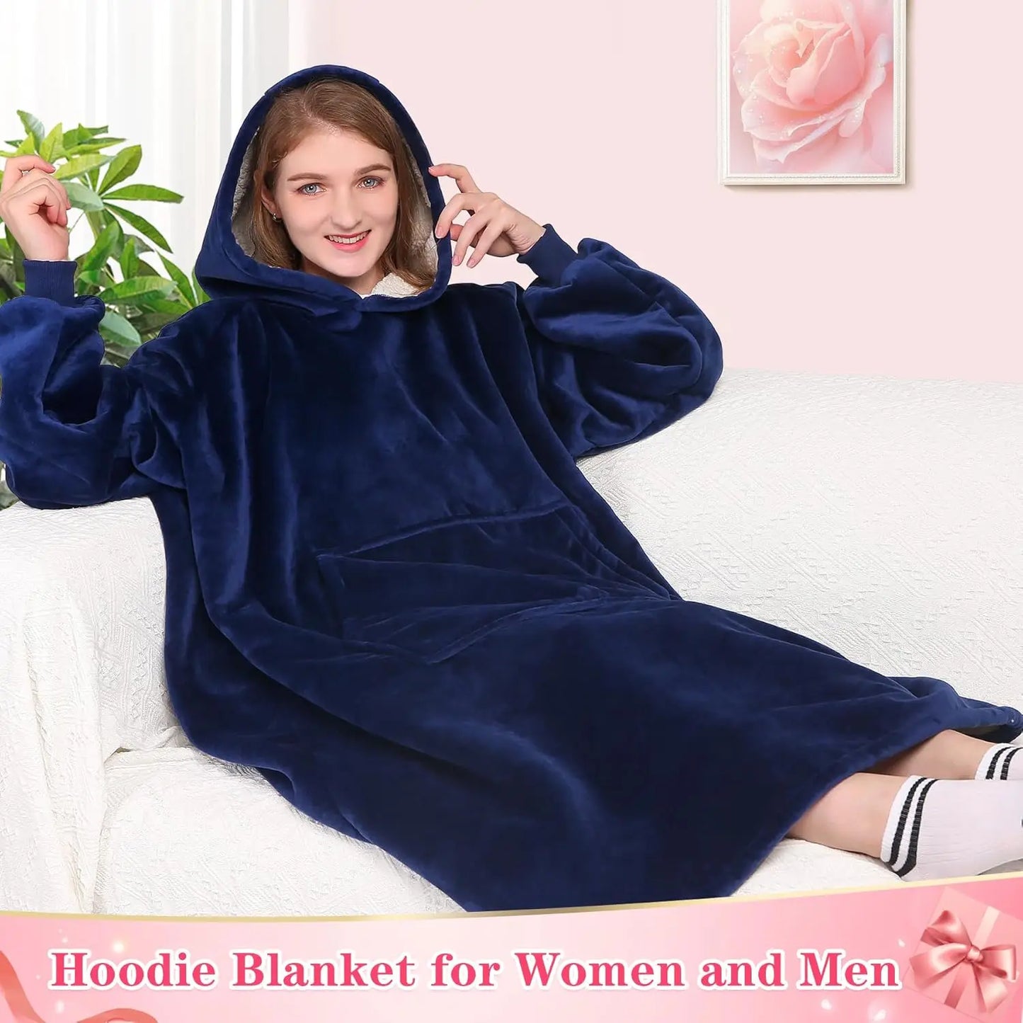 Super Sized Wearable Blanket Hoodie – Soft Hooded Sweatshirt with Sleeves & Pockets—Perfect For Gifting Comfort and Relaxation