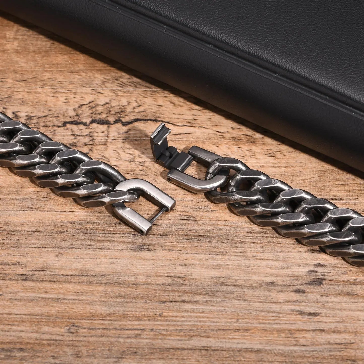 Bold 8mm/12mm Oxidized Stainless Steel Cuban Link Bracelet for Men - Punk Rock Style Wristband for Daily Wear & Party - Perfect Jewelry Gift for Him
