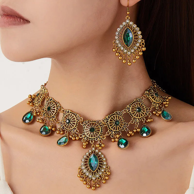 Hollow Metal Ethnic Water Drop Jewelry Set for Women – Vintage Resin Pendant  Necklace & Earring Gift Set for Her