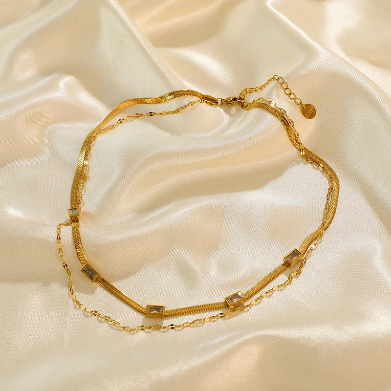 EILIECK 316L Stainless Steel White Green Red Zirconia Crystal Necklace For Women Fashion Neck Jewelry Wedding Party Accessories