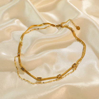 EILIECK 316L Stainless Steel White Green Red Zirconia Crystal Necklace For Women Fashion Neck Jewelry Wedding Party Accessories