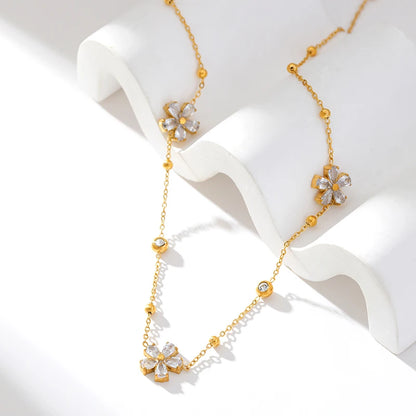 EILIECK 316L Stainless Steel White Zirconia Flower Petal Necklace Bracelet Earrings Set For Women New Trendy Jewelry Party Gift