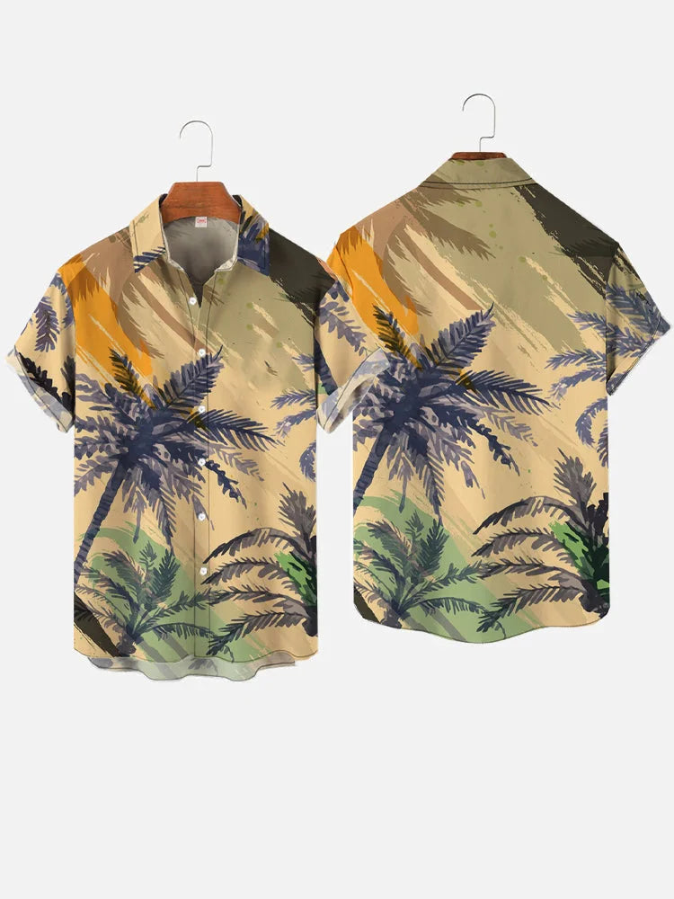 Men’s 3D Hawaiian Shirt for Summer – Coconut Tree Sunset Print Short Sleeve Beach Top - Perfect Gift for Him