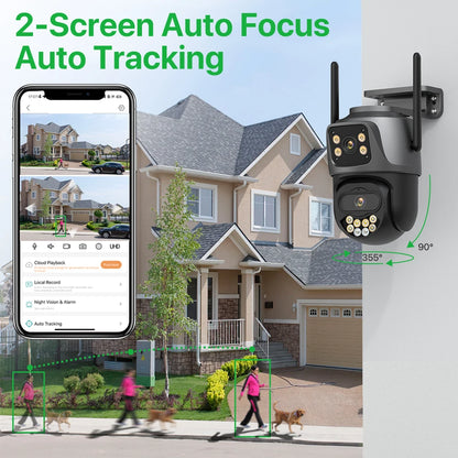 Security Protection CCTV Surveillance iCsee P2P - External Wifi PTZ Camera Dual Lens 4K 8MP HD Outdoor IP Camera 4MP Auto Tracking - Excellent for Home Office Garage Garden