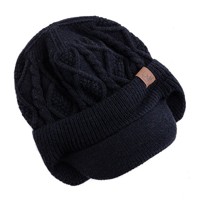 Unisex Winter Beanie with Brim and Ear Flaps, Fleece Lined Warm Knit Hat for Men Women Outdoor Thermal Stocking Cap