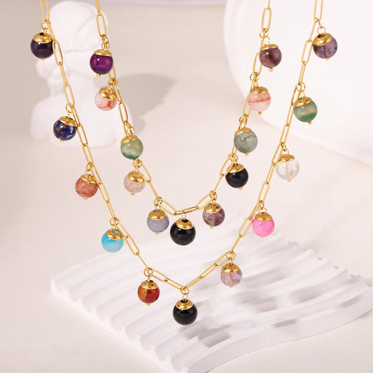 eye-catcher Round Nature Stones Necklace For Women Stainless Steel Chain Gold Plated Fashion Charm Jewelry Gift
