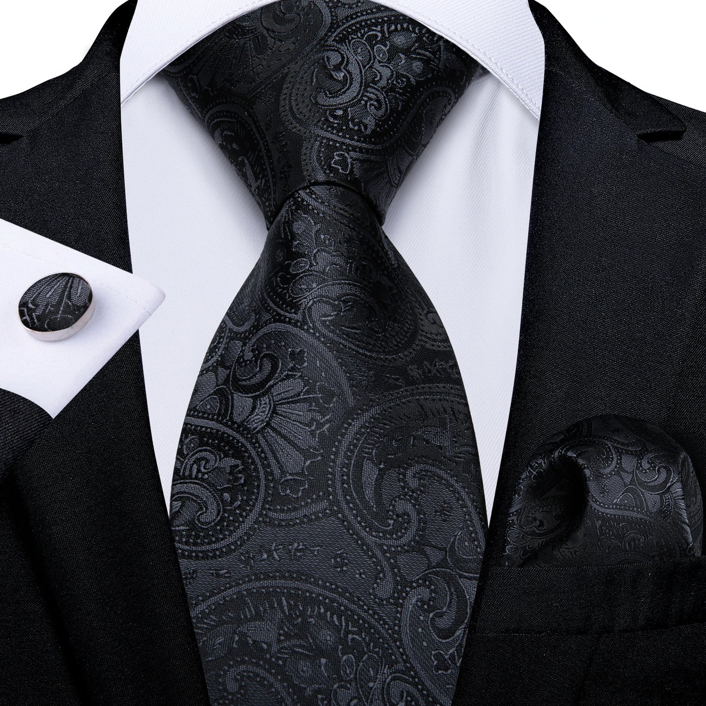 Luxury Orange Paisley Men's Tie Set for Business, Office, Party, Wedding| 3.15 Inch Silk Polyester Necktie, Cufflinks & Pocket Square - Perfect Gift for Him