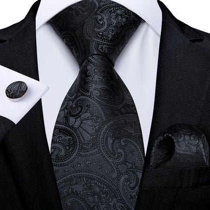 Luxury Orange Paisley Men's Tie Set for Business, Office, Party, Wedding| 3.15 Inch Silk Polyester Necktie, Cufflinks & Pocket Square - Perfect Gift for Him