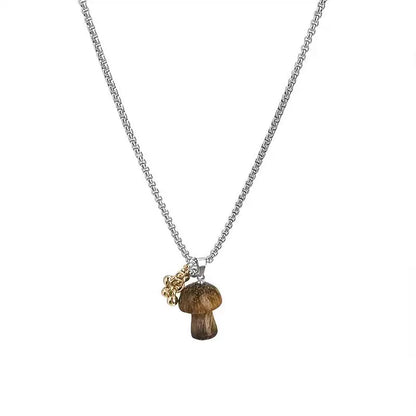 Spotted Tiger Eye Stone Mushroom Pendant Long Versatile Clavicle Chain Necklace for Women's Niche Exquisite Accessories