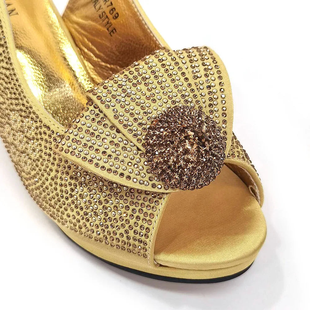 Women’s Wedding Shoes & Matching Diamond Bag Set – Italian Style Girly Glam Look Sandal & Clutch Handbag - Elegant Gift for Her