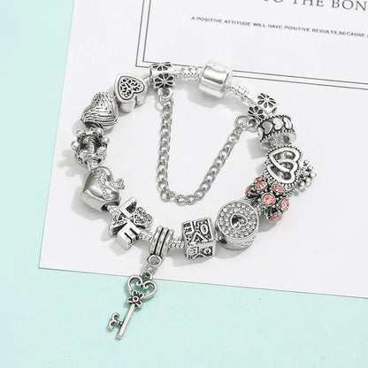 Women's Heart Key Pendant Charm Bracelets - Original Girls Princess Crown Beaded Bracelet Wife Jewelry - Excellent Gift  For Women