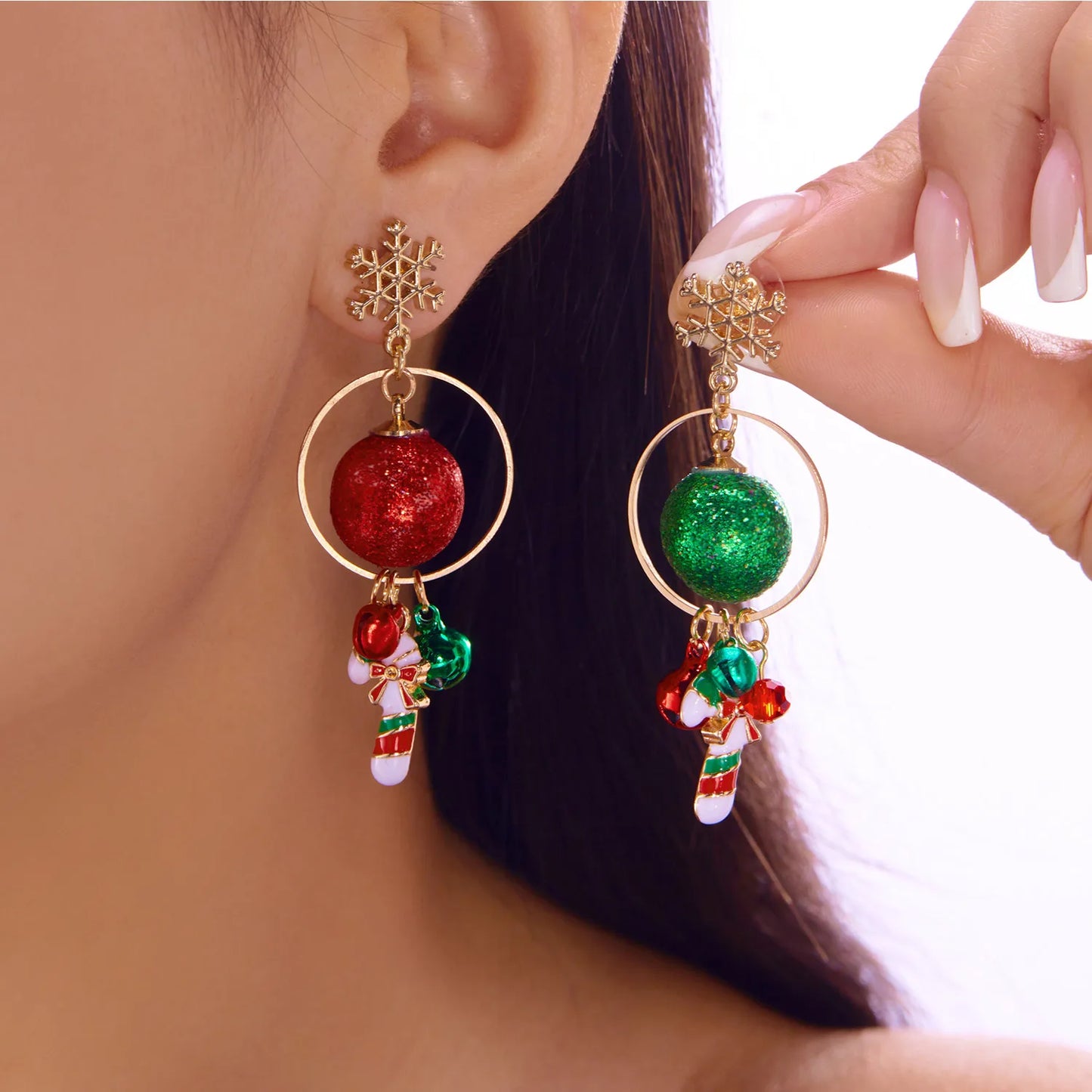 New Christmas Ribbon Star Long Tassel Earrings for Women Delicate Crystal Bowknot Hollow Bell Drop Earring Xmas Festival Jewelry