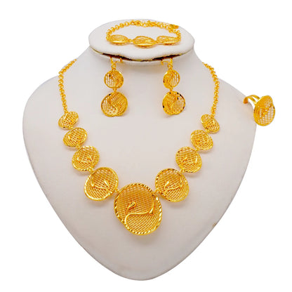 African Indian Gold Jewelry Set for Women – Dubai Style Bridal Tassel Long Necklace, Earrings, Ring & Bangle - Ideal Gift for Her