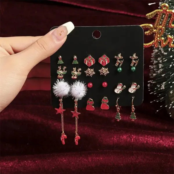 Christmas Earrings Set for Women 12/20 Pairs – Crystal Zircon Snowflake, Bowknot, Elk & Xmas Tree Holiday Gifts