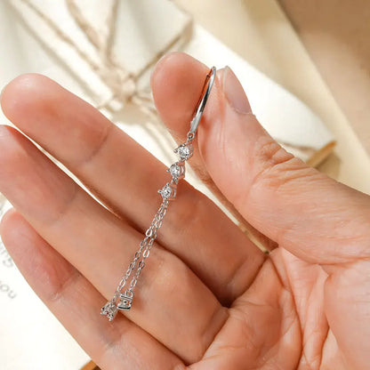 925 Silver Moissanite Tassel Earrings – RAPRGOLD Certified Dangling Hoop Jewelry Gift for Her