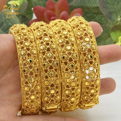 ANIID Dubai 24K Gold Plated Bangle Arabic / Indian Bridal Charm Bracelet | Luxury Wedding & Party Jewelry