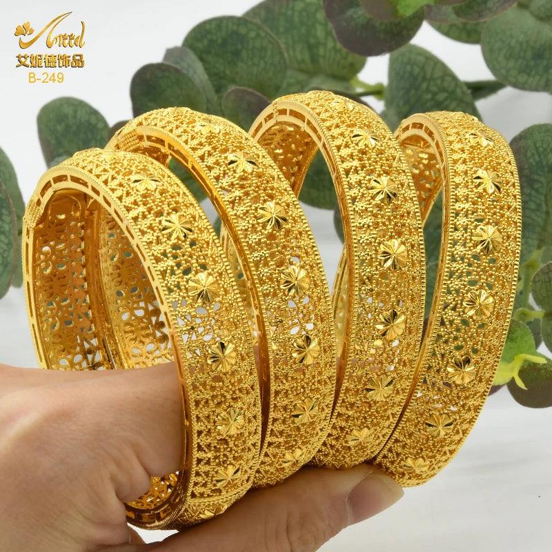 ANIID Dubai 24K Gold Plated Bangle Arabic / Indian Bridal Charm Bracelet | Luxury Wedding & Party Jewelry