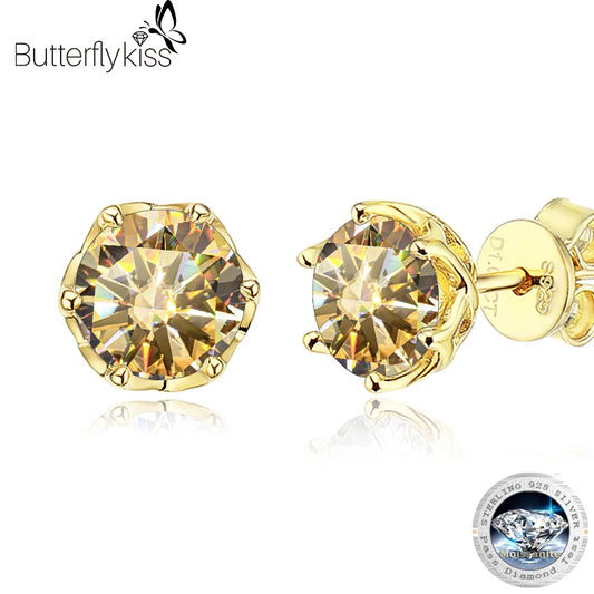 Top Quality Moissanite Stud Earrings - 925 Sterling Silver Gold Plated D Color  Sparkling Wedding Jewelry, Perfect for Daily Use, Office, party Or Gift - Elegant Present for Women