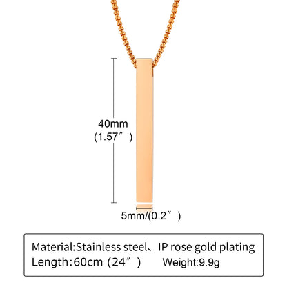 Waterproof Stainless Steel Bar Pendant Necklace – Unisex Minimalist Jewelry