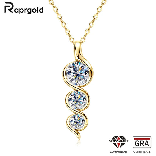 Elegant GRA certified round cut Moissanite pendant necklace for women, crafted in 925 sterling silver with a twisted design.